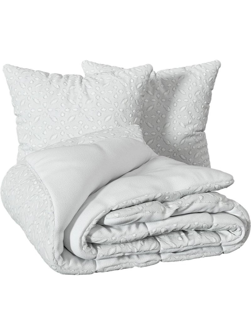 Juego de cama de 3 piezas en jacquard blanco cisne 260x240cm Blanco - Kiabi
