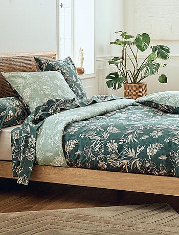 Juego de cama de 3 piezas en percal de algodón con motivo vegetal
