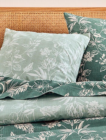 Juego de cama de 3 piezas en percal de algodón con motivo vegetal
