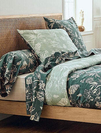 Juego de cama de 3 piezas en percal de algodón con motivo vegetal