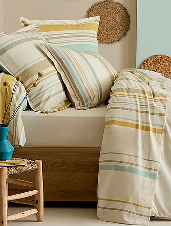 Juego de cama de algodón a rayas bayadère con funda de almohada