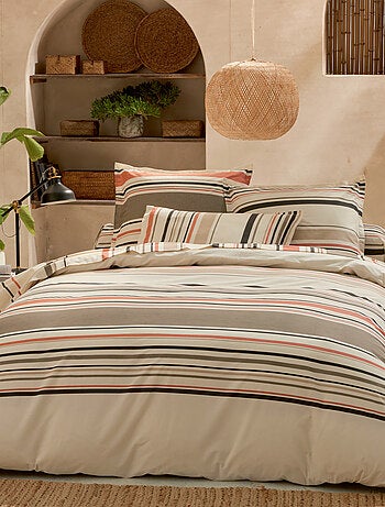 Juego de cama de algodón a rayas bayadère con funda de almohada