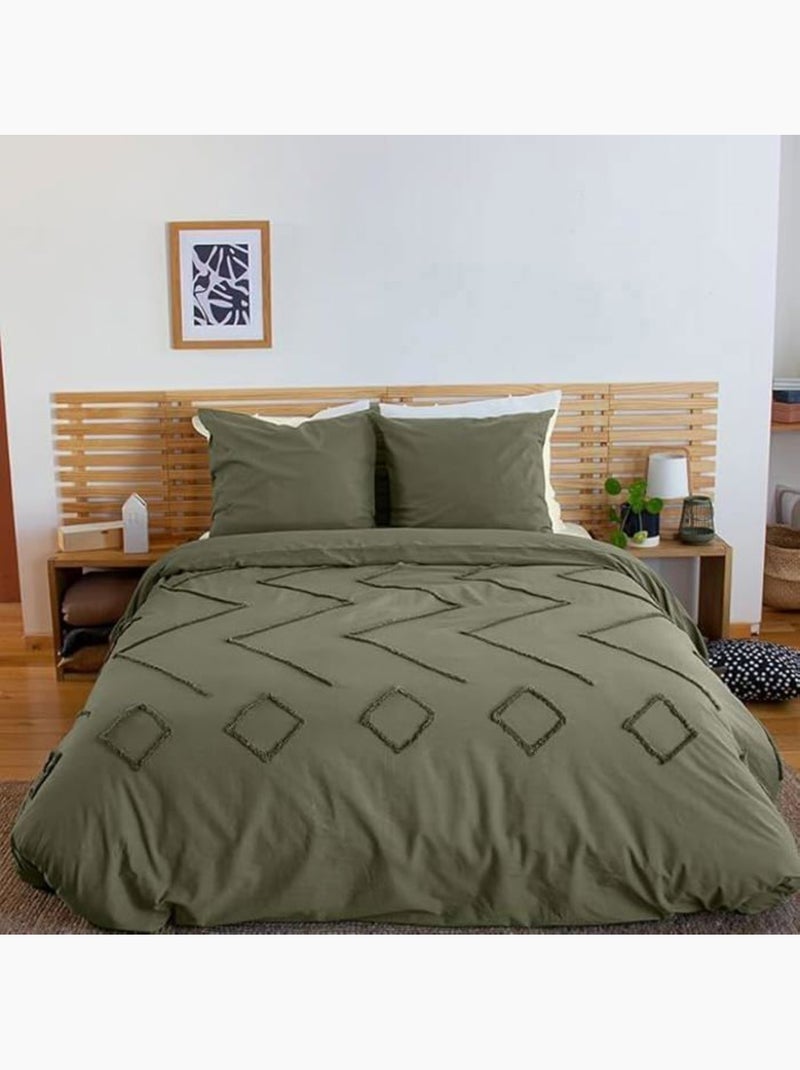 Juego de cama de algodón con diseño geométrico tufté Verde - Kiabi