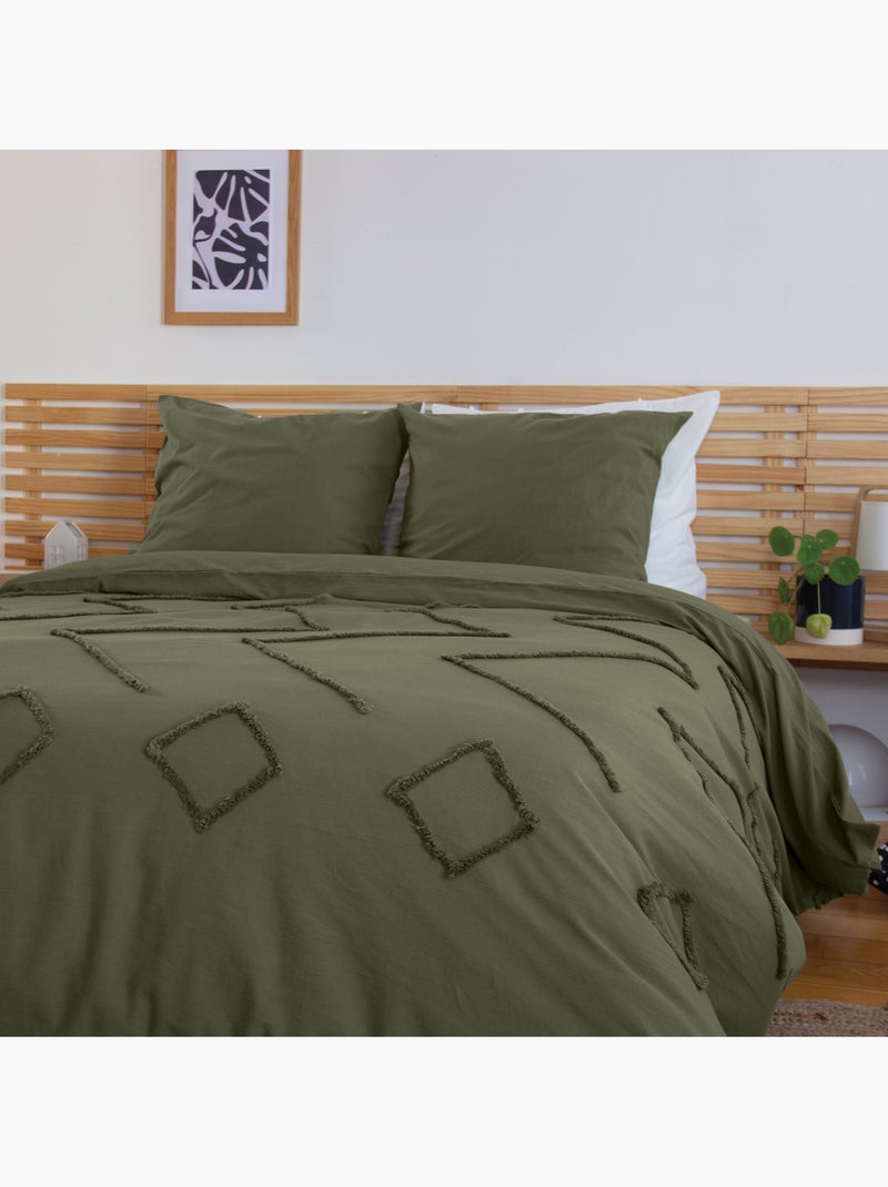 Juego de cama de algodón con diseño geométrico tufté Verde - Kiabi