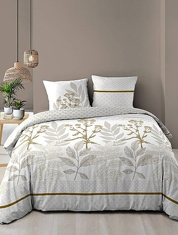 Juego de cama de algodón con estampado de hojas, reversible con doble cara impresa