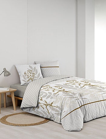 Juego de cama de algodón con estampado de hojas, reversible con doble cara impresa