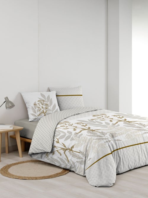 Juego de cama de algodón con estampado de hojas, reversible con doble cara impresa - Kiabi Juego de cama de algodón con estampado de hojas, reversible con doble cara impresa - Kiabi