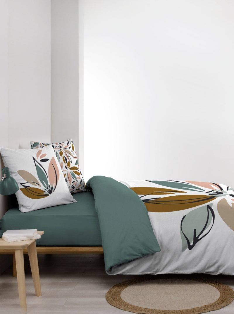 Juego de cama de algodón con estampado floral y doble cara impresa Verde - Kiabi