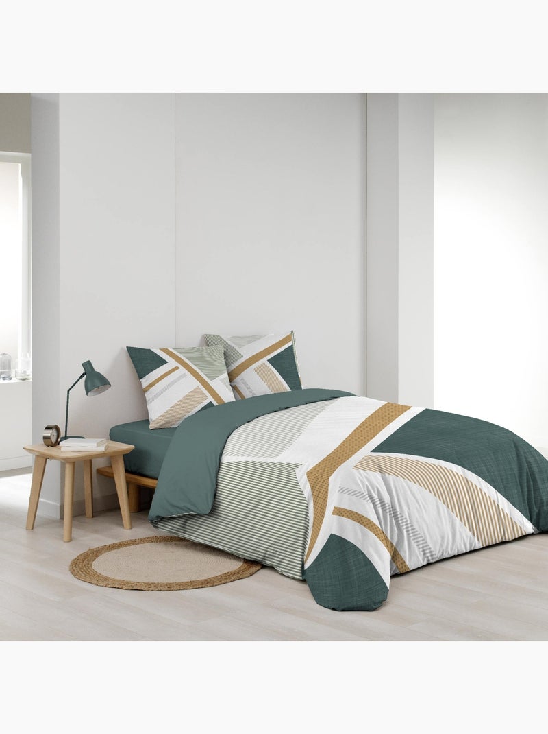 Juego de cama de algodón con estampado gráfico y doble cara impresa Verde - Kiabi