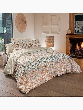 Juego de cama de algodón con motivo floral estilizado y fundas de almohada