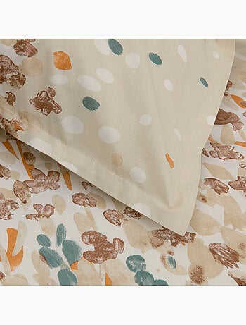 Juego de cama de algodón con motivo floral estilizado y fundas de almohada