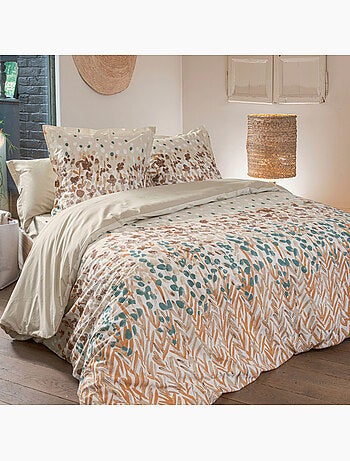 Juego de cama de algodón con motivo floral estilizado y fundas de almohada