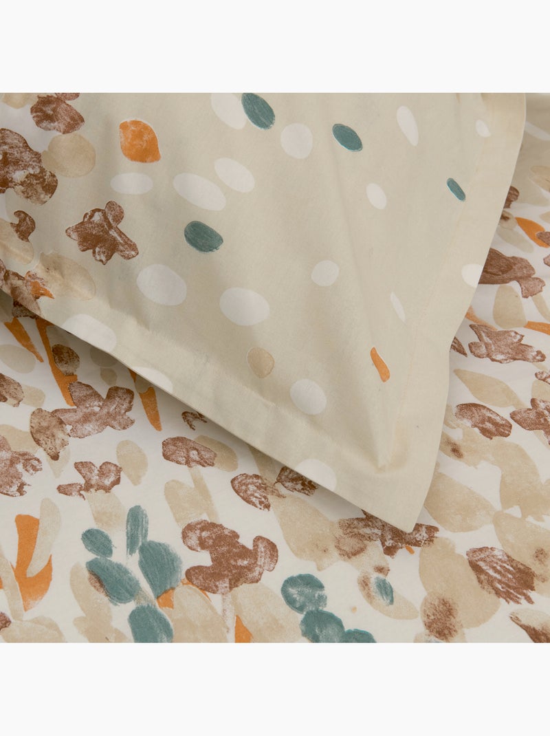 Juego de cama de algodón con motivo floral estilizado y fundas de almohada Beige - Kiabi