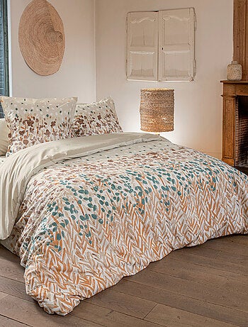 Juego de cama de algodón con motivo floral estilizado y fundas de almohada