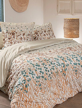 Juego de cama de algodón con motivo floral estilizado y fundas de almohada