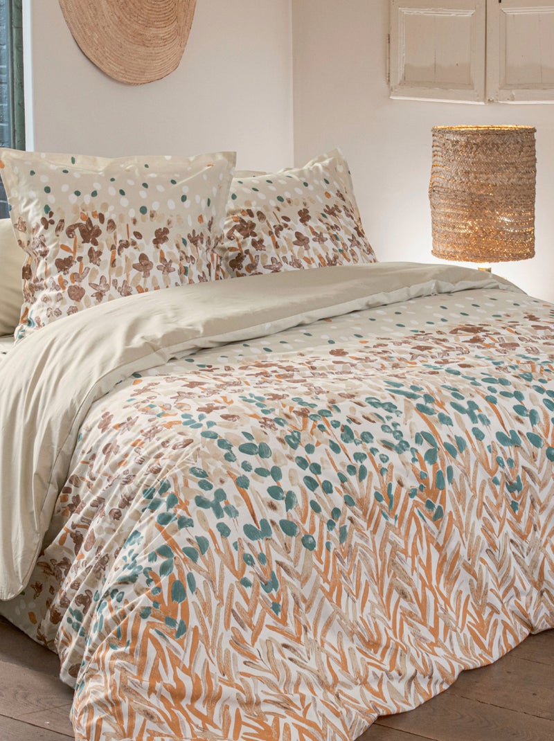 Juego de cama de algodón con motivo floral estilizado y fundas de almohada Beige - Kiabi
