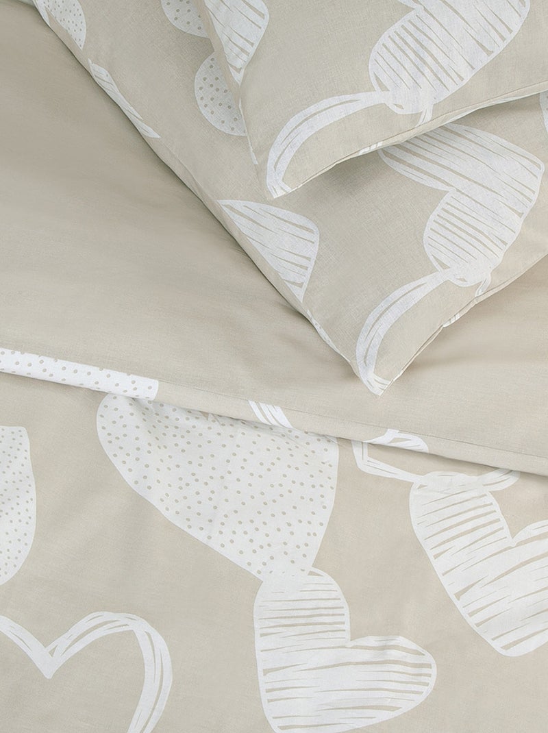 Juego de cama de algodón con motivos de corazones Beige - Kiabi