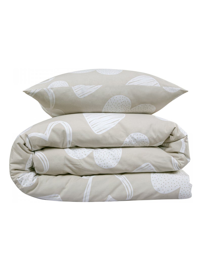 Juego de cama de algodón con motivos de corazones Beige - Kiabi