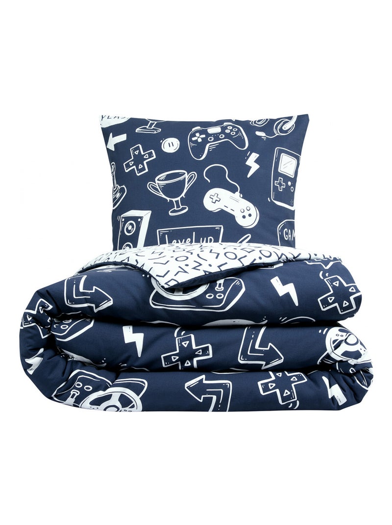 Juego de cama de algodón con temática de videojuegos Azul - Kiabi