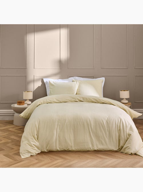 Juego de cama de algodón lavado con estampado de cuadros jacquard - Kiabi Juego de cama de algodón lavado con estampado de cuadros jacquard - Kiabi