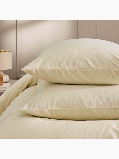 Juego de cama de algodón lavado con estampado de cuadros jacquard - Kiabi Juego de cama de algodón lavado con estampado de cuadros jacquard - Kiabi