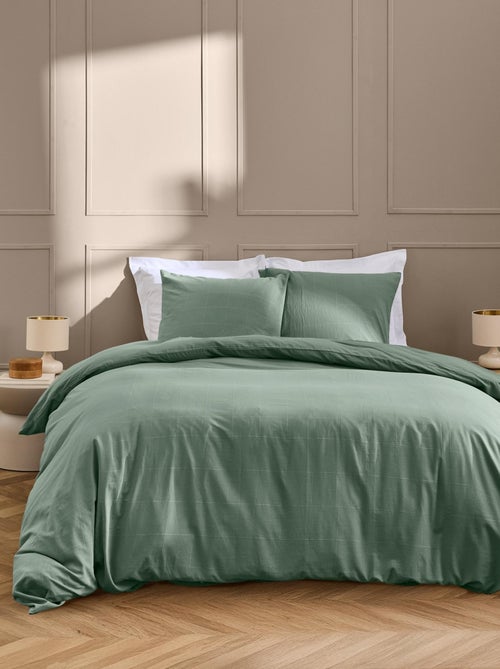 Juego de cama de algodón lavado con estampado de cuadros jacquard - Kiabi Juego de cama de algodón lavado con estampado de cuadros jacquard - Kiabi