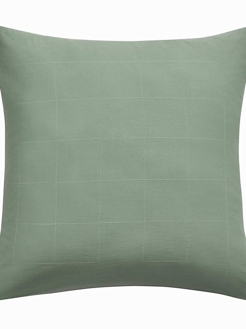 Juego de cama de algodón lavado con estampado de cuadros jacquard - Kiabi Juego de cama de algodón lavado con estampado de cuadros jacquard - Kiabi