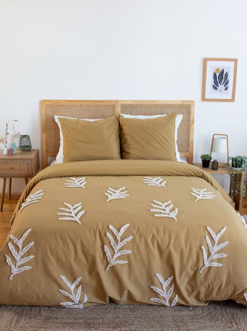 Juego de cama de algodón lavado con hojas tufté - Kiabi Juego de cama de algodón lavado con hojas tufté - Kiabi
