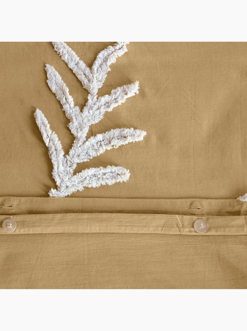 Juego de cama de algodón lavado con hojas tufté Beige - Kiabi