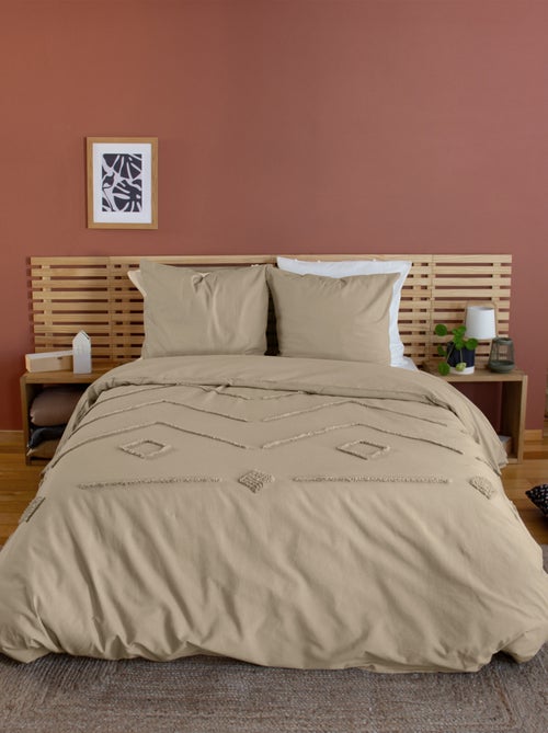 Juego de cama de algodón lavado con motivos geométricos tufté - Kiabi Juego de cama de algodón lavado con motivos geométricos tufté - Kiabi