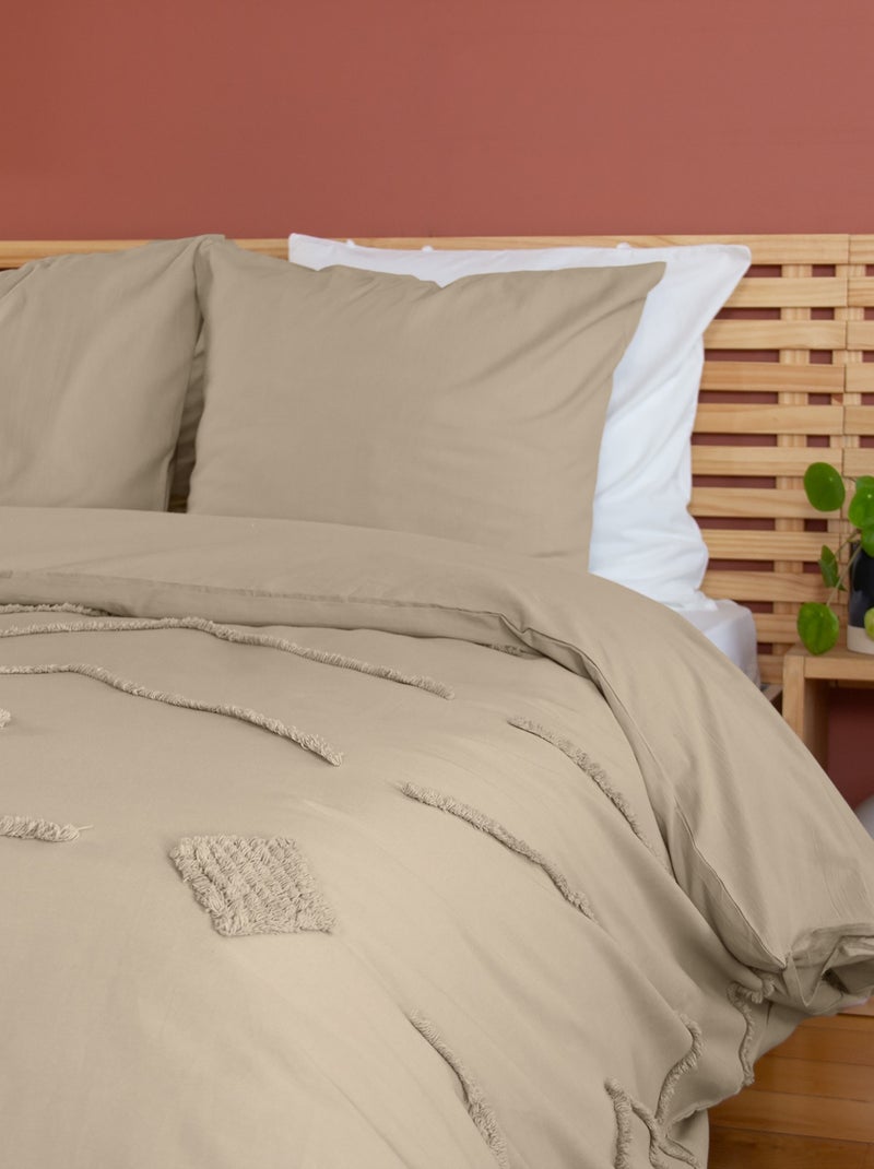 Juego de cama de algodón lavado con motivos geométricos tufté Beige - Kiabi