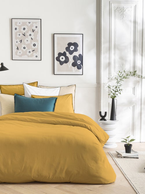 Juego de cama de algodón liso con acabado bourdon - Kiabi Juego de cama de algodón liso con acabado bourdon - Kiabi