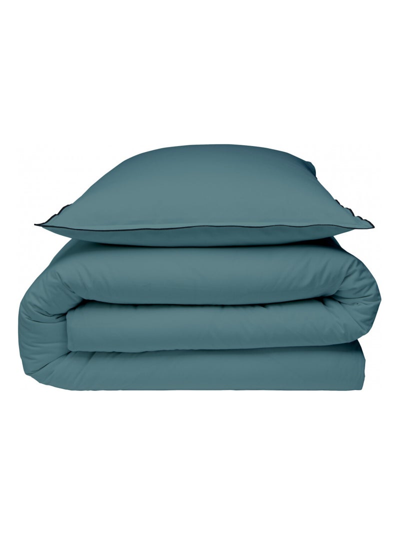 Juego de cama de algodón liso con acabado bourdon Azul - Kiabi