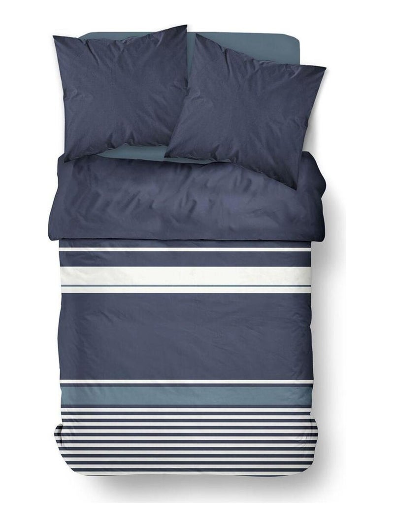 Juego de cama de algodón puro, 240 x 220 cm, a rayas - AFIBEL Azul oscuro - Kiabi