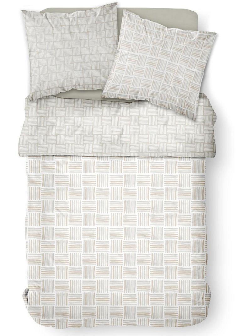 Juego de cama de algodón puro, 240 x 220 cm, Cuadrados - AFIBEL Beige - Kiabi