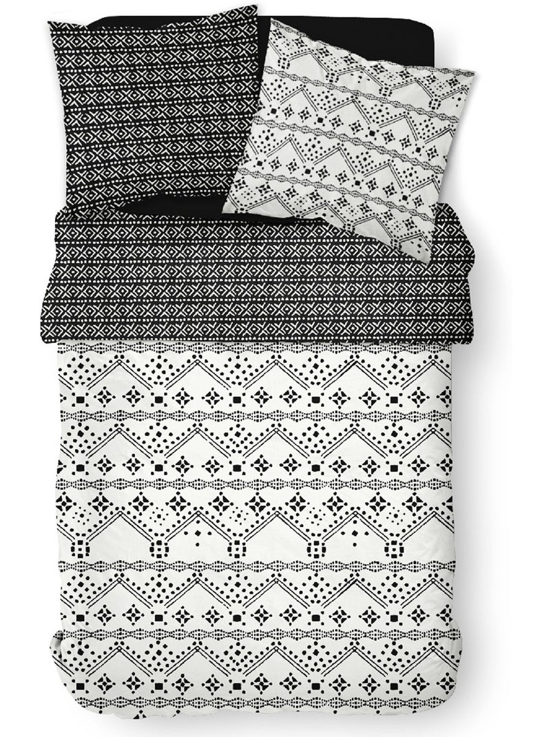 Juego de cama de algodón puro, 240 x 220 cm, étnico - AFIBEL Negro Blanco - Kiabi