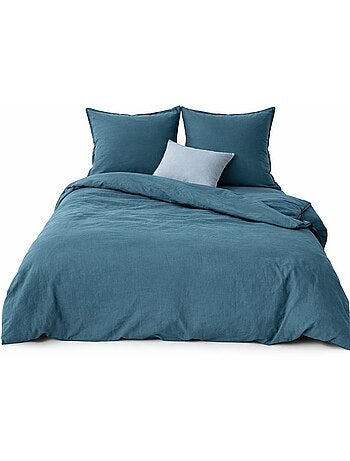 Juego de cama de algodón y lino lavado liso
