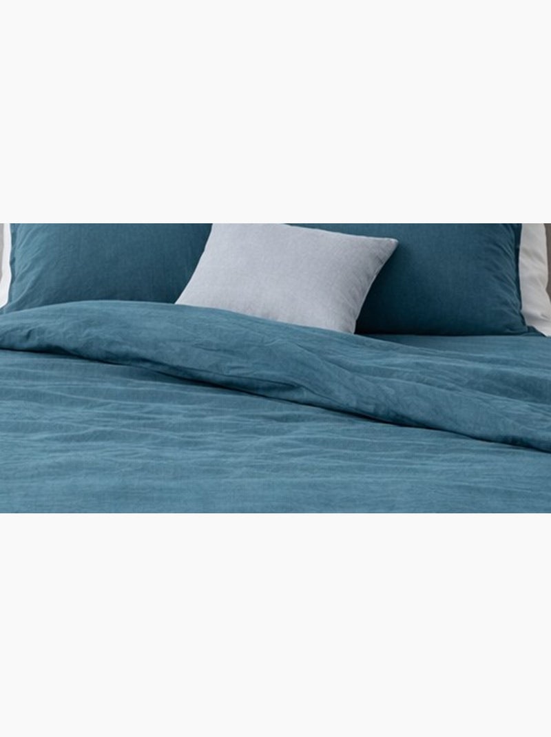 Juego de cama de algodón y lino lavado liso Azul - Kiabi