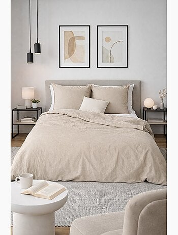Juego de cama de algodón y lino lavado liso
