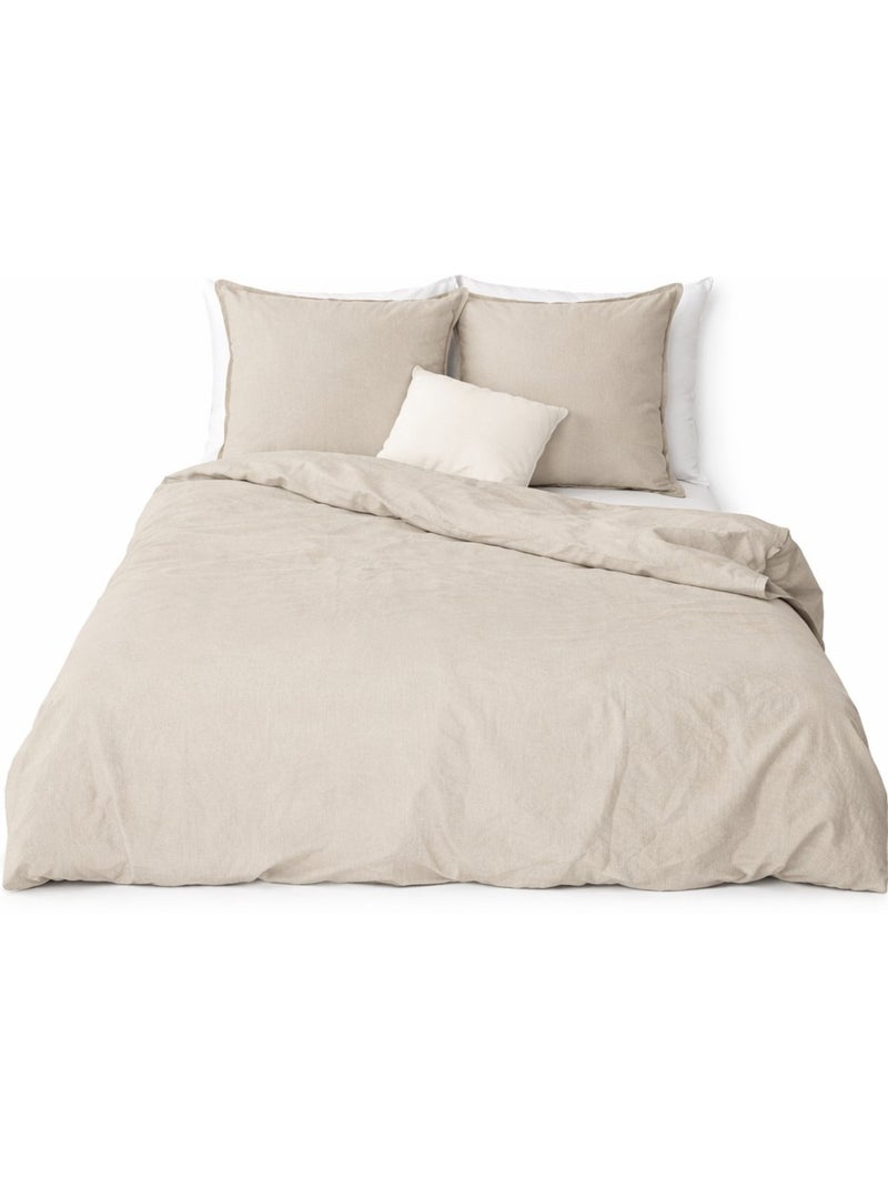 Juego de cama de algodón y lino lavado liso Beige - Kiabi