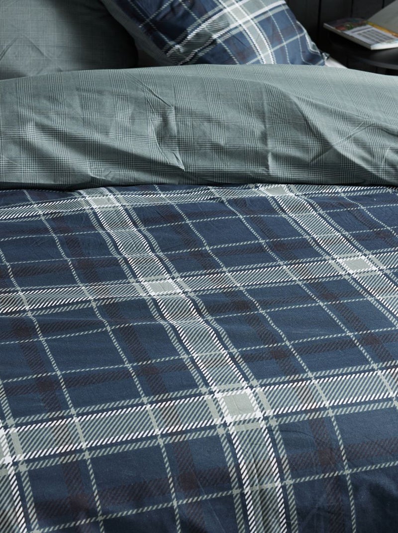 Juego de cama de cuadros - Doble AZUL - Kiabi