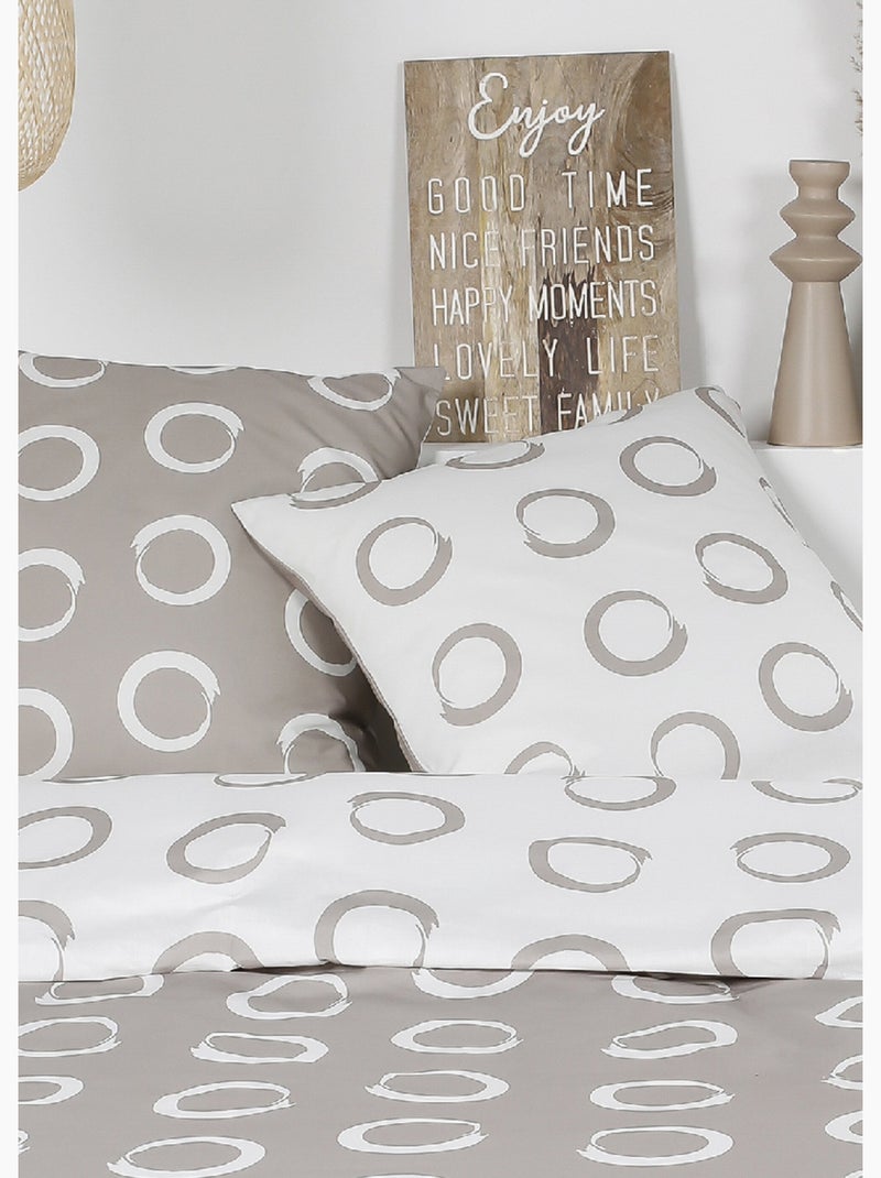 Juego de cama de franela 240 x 220 cm, Círculos - AFIBEL Beige/Blanco - Kiabi