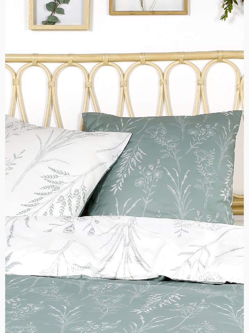 Juego de cama de franela 240 x 220 cm, estampado floral - AFIBEL Blanco Verde claro - Kiabi