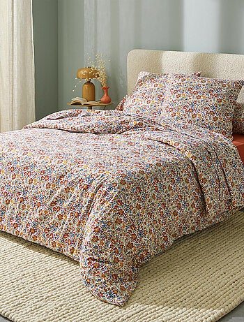 Juego de cama de franela de algodón floral con fundas de almohada