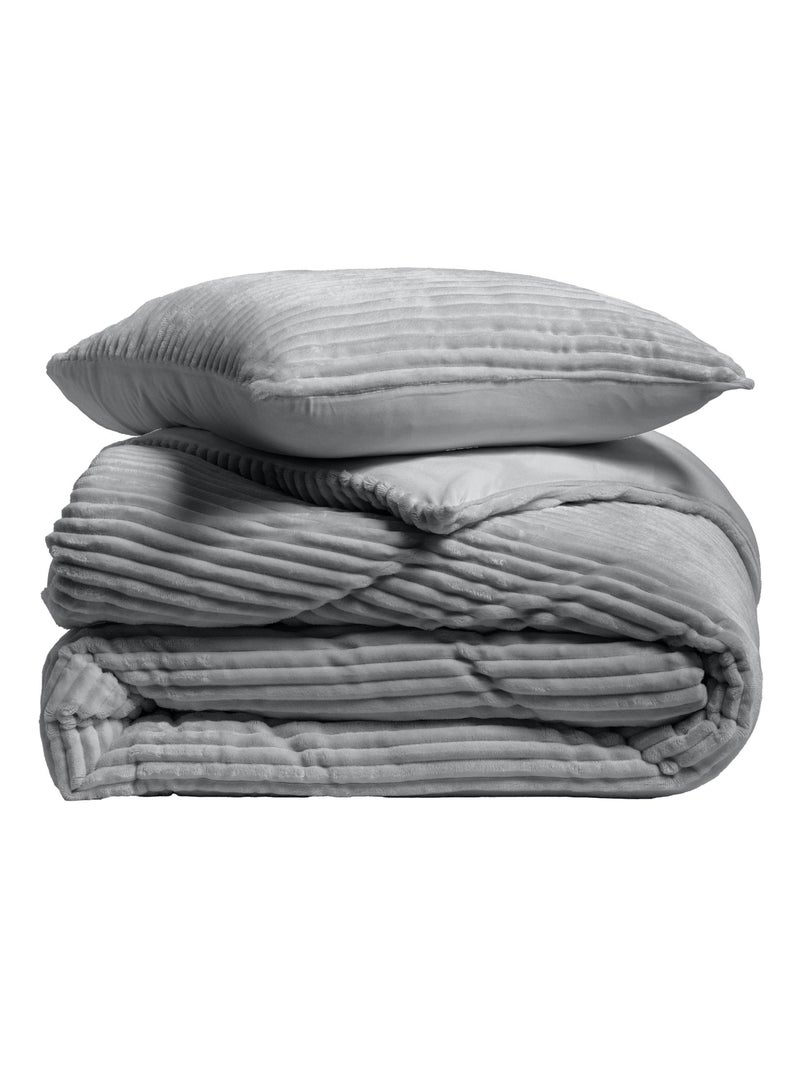 Juego de cama de franela en relieve liso con cierre de cremallera Gris antracita - Kiabi
