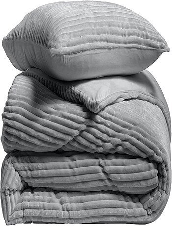 Juego de cama de franela lisa con relieve y cierre de cremallera