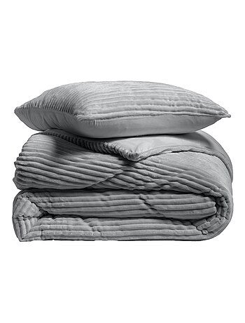 Juego de cama de franela lisa con relieve y cierre de cremallera