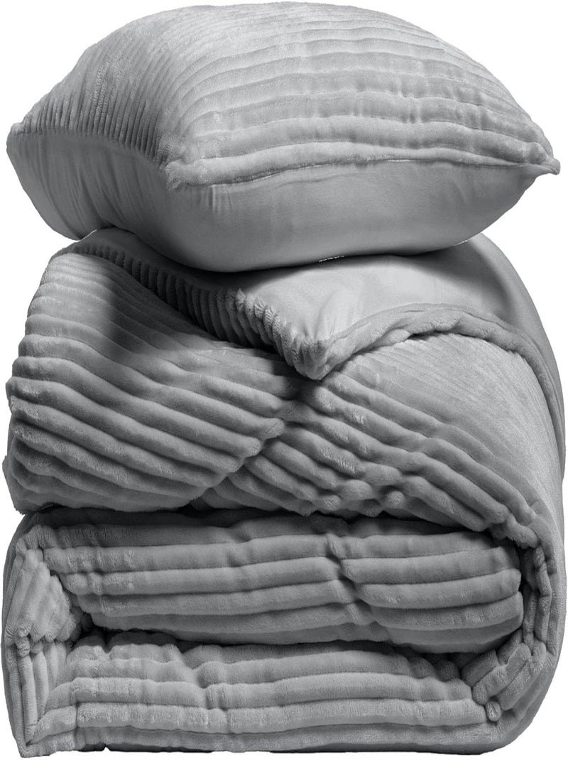 Juego de cama de franela lisa con relieve y cierre de cremallera Gris antracita - Kiabi