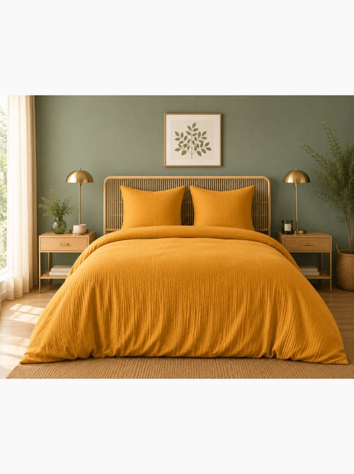Juego de cama de gasa de algodón + 2 fundas de almohada 65 x 65 cm - Kiabi Juego de cama de gasa de algodón + 2 fundas de almohada 65 x 65 cm - Kiabi