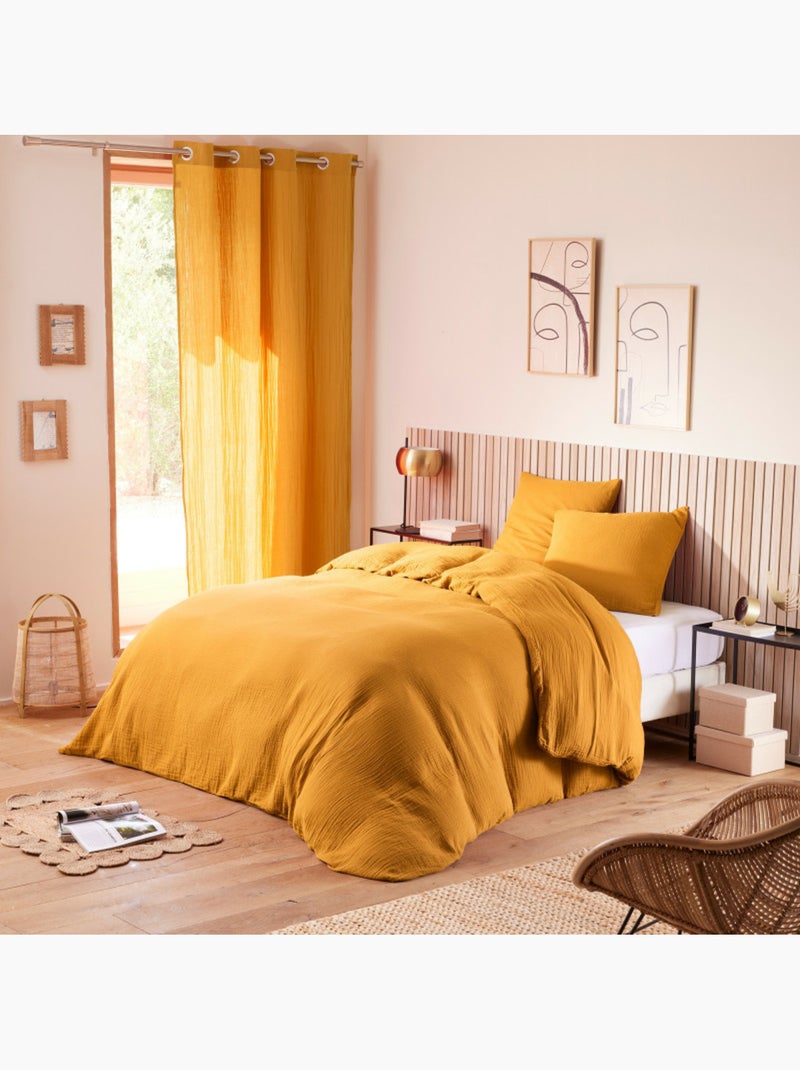 Juego de cama de gasa de algodón + 2 fundas de almohada 65 x 65 cm Amarillo - Kiabi
